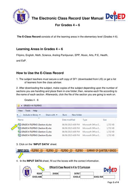 The Electronic Class Record User Manual for Grades 4.